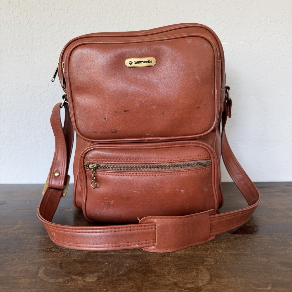 Vtg 70s Samsonite Art Supplies Bag Brown Vinyl Messenger Tote Studio Supply Case